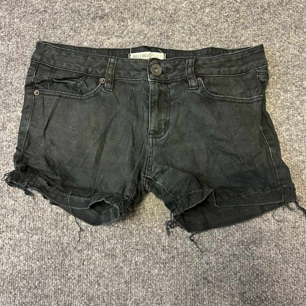 Bullhead Shorts Womens Size 3 Black Denim Cutoff Low Rise Frayed Hem Stretch